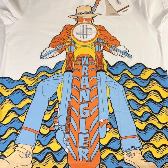 Luke Mclean Mens Wrangler Graphic T-Shirt White Blue Crew Neck 100% Cotton M New - Picture 4 of 12